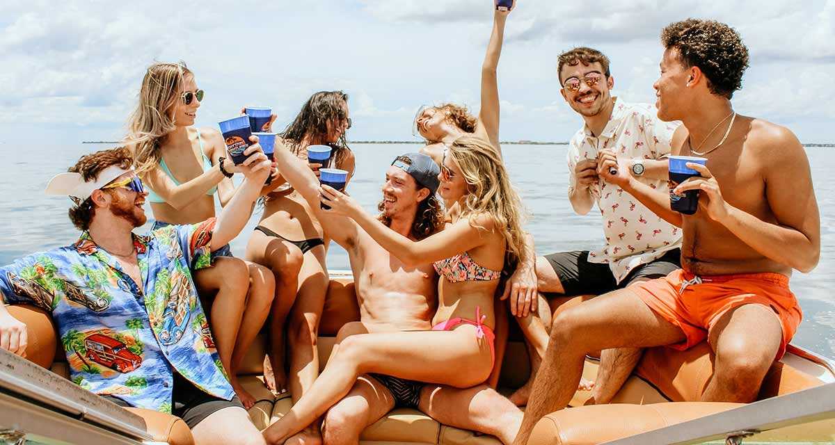 Group of friends on a party boat near Tampa Bay, FL.