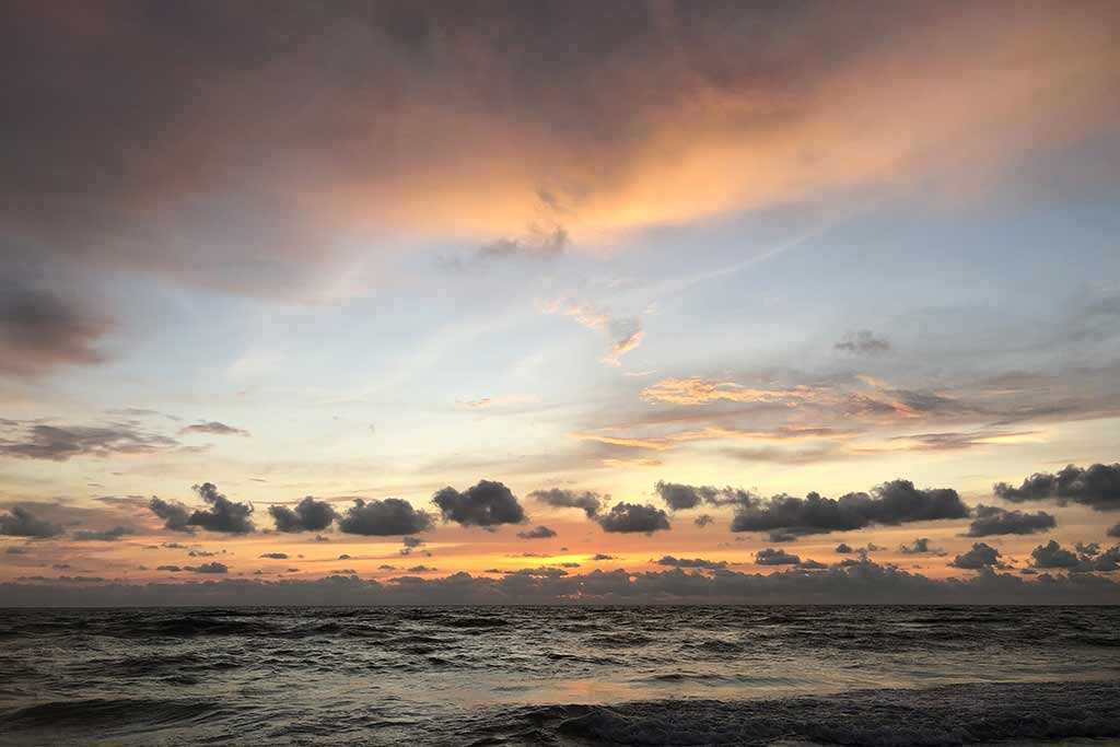 Sunset with tones of blue and gold near Tampa Bay, FL.