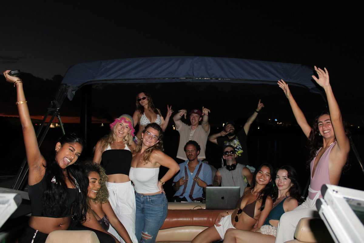 Night cruise group under the bimini in Tampa.