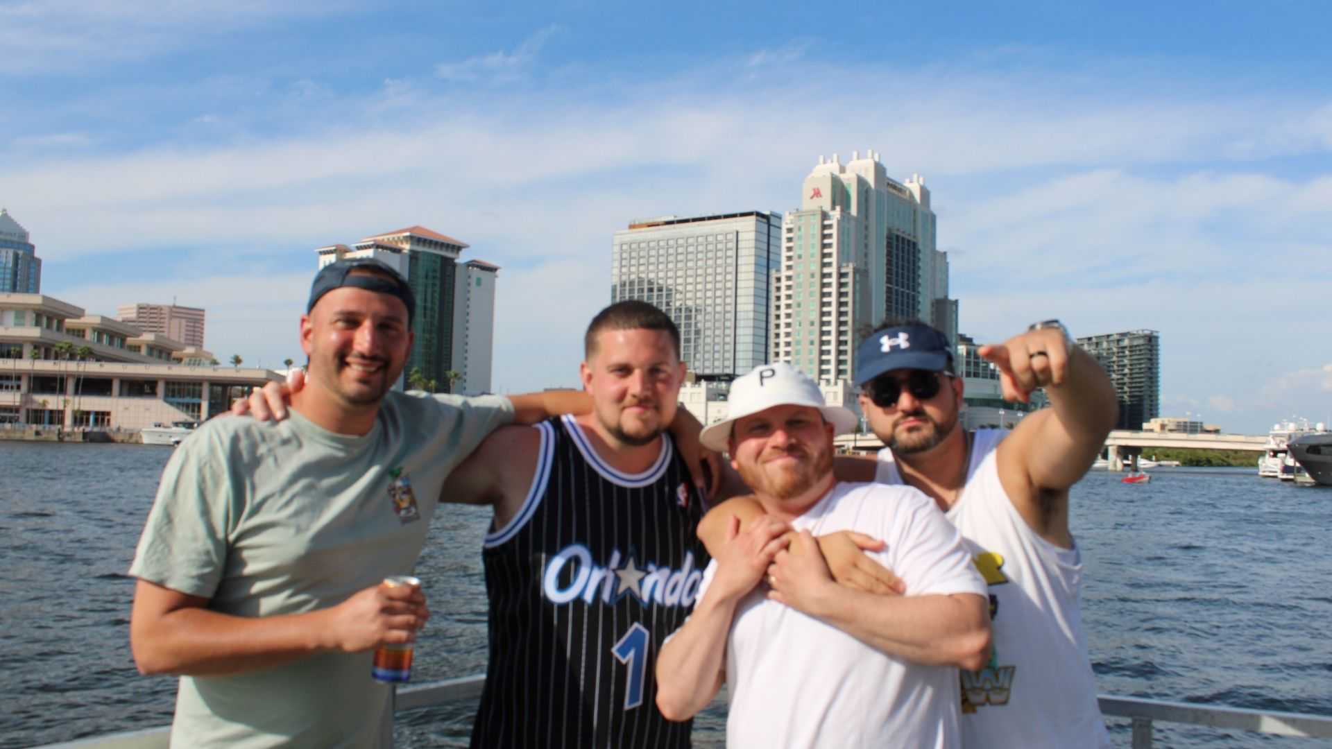 Island hopping bachelor party boat day in Tampa Bay.
