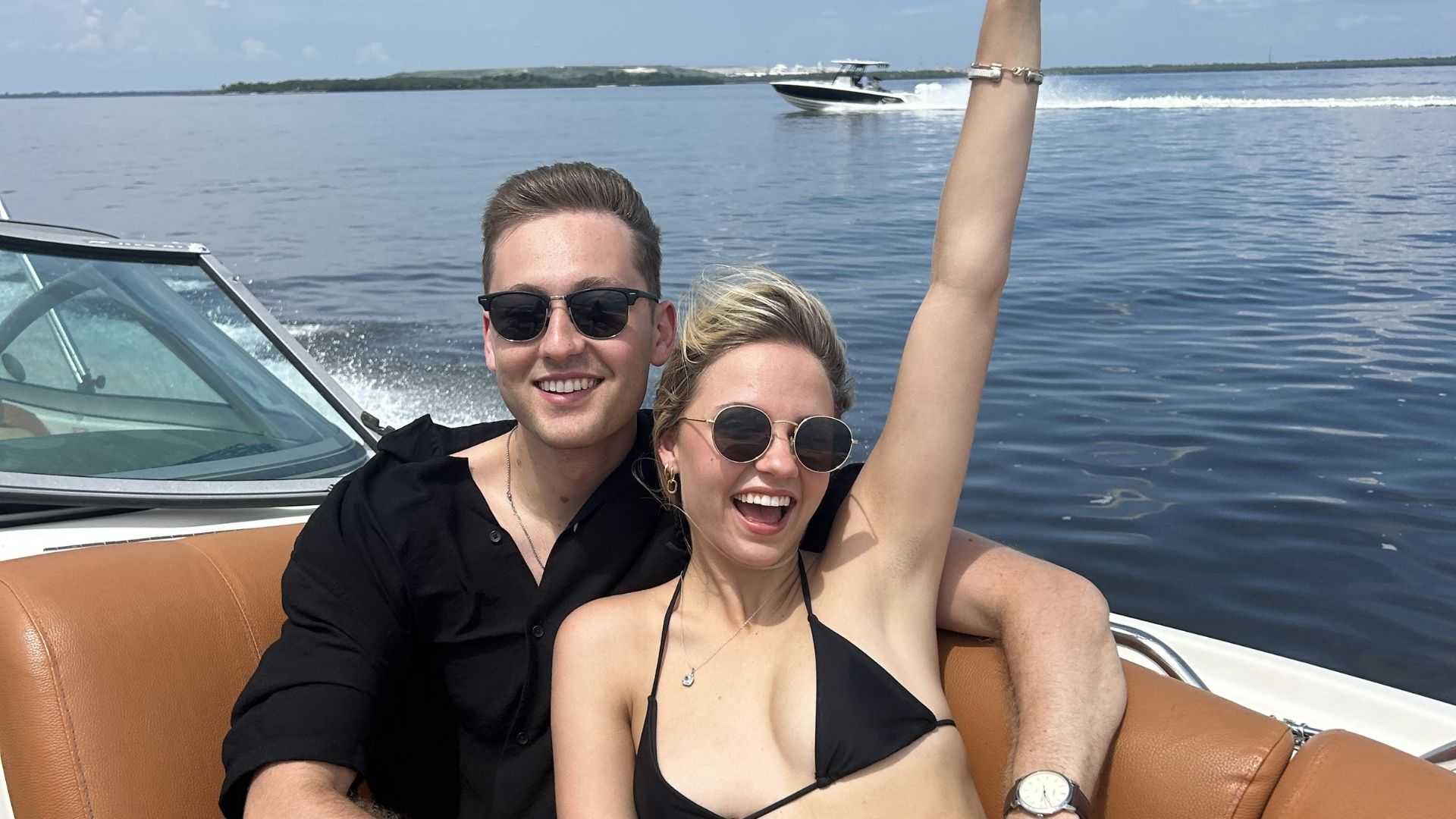 Friends swimming and floating near a local island in Tampa Bay.