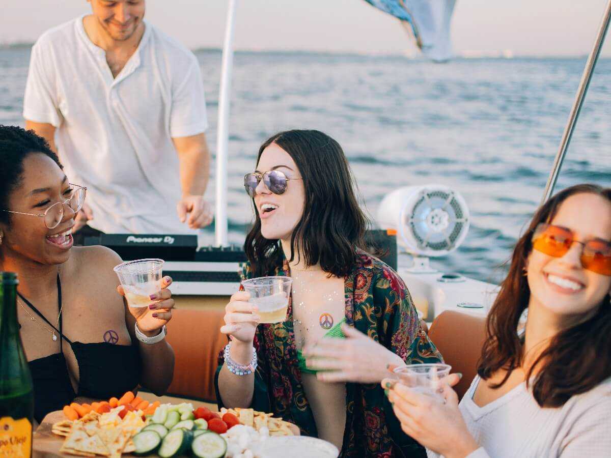 Group laughing together on the charter.