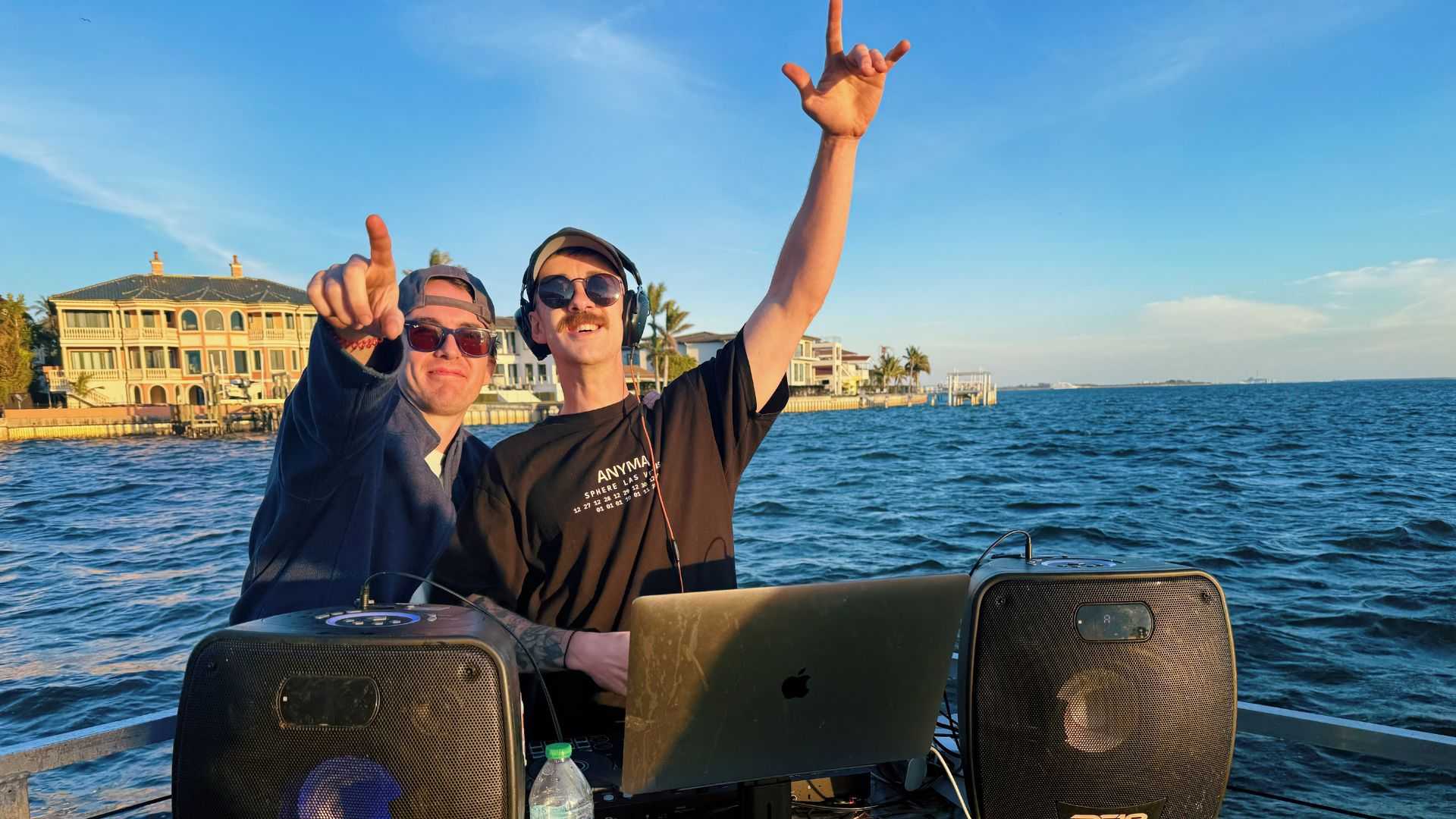 Friends swimming and floating near a local island in Tampa Bay.