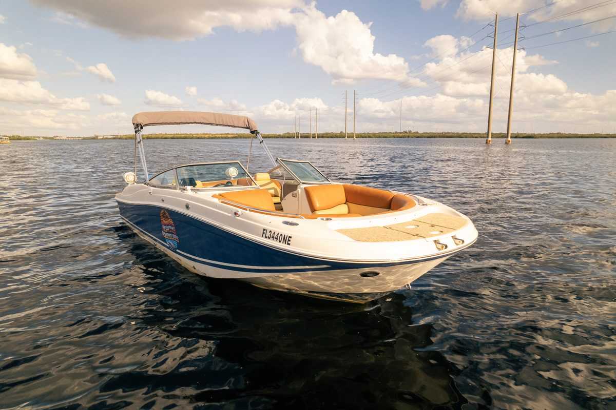 Aerial bow view of the charter boat on Tampa Bay.