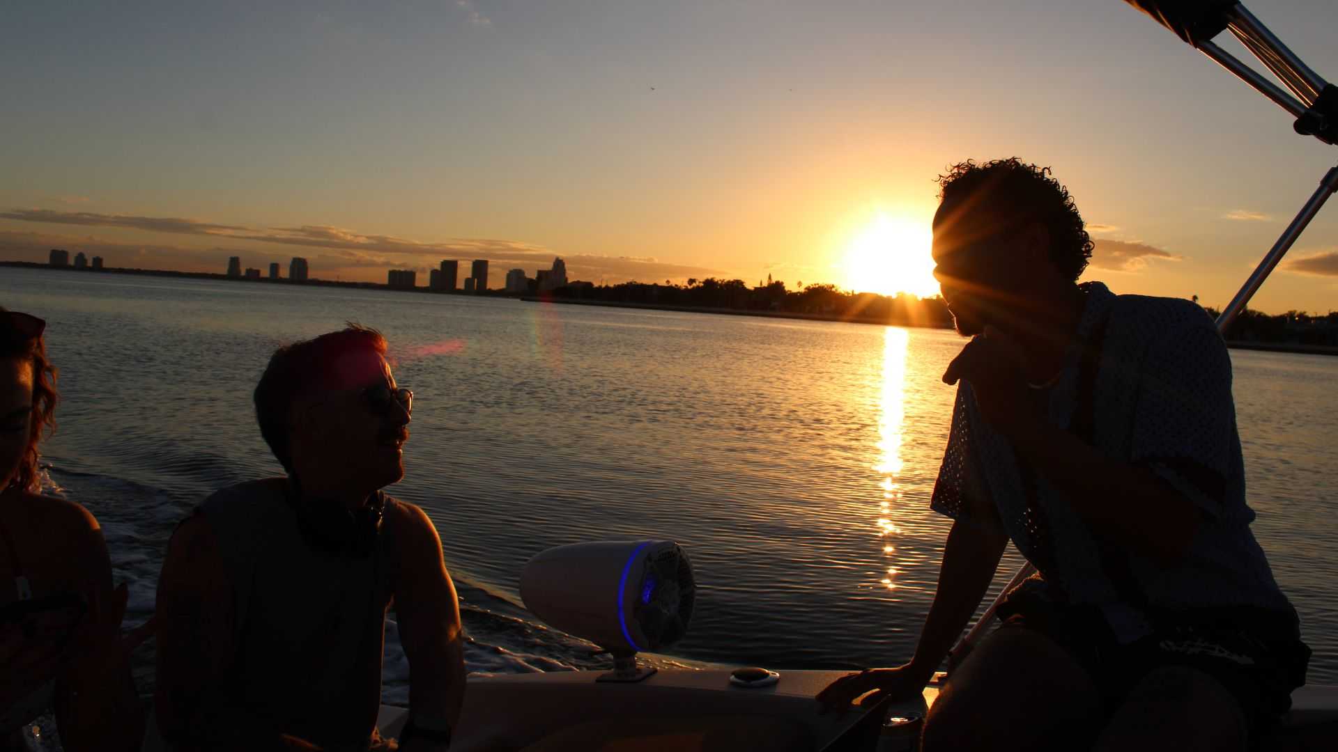 Bachelor party enjoying a sunset boat cruise near Davis Island in Tampa Bay, FL.