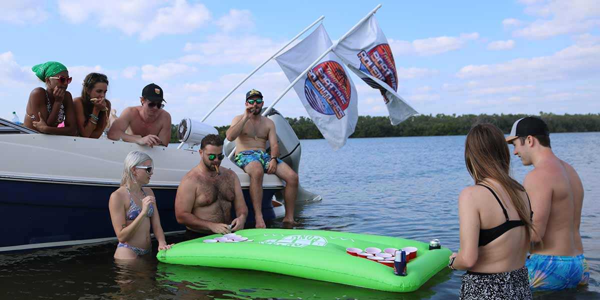 Charter boat party at Party Island near Tampa Bay, Florida.