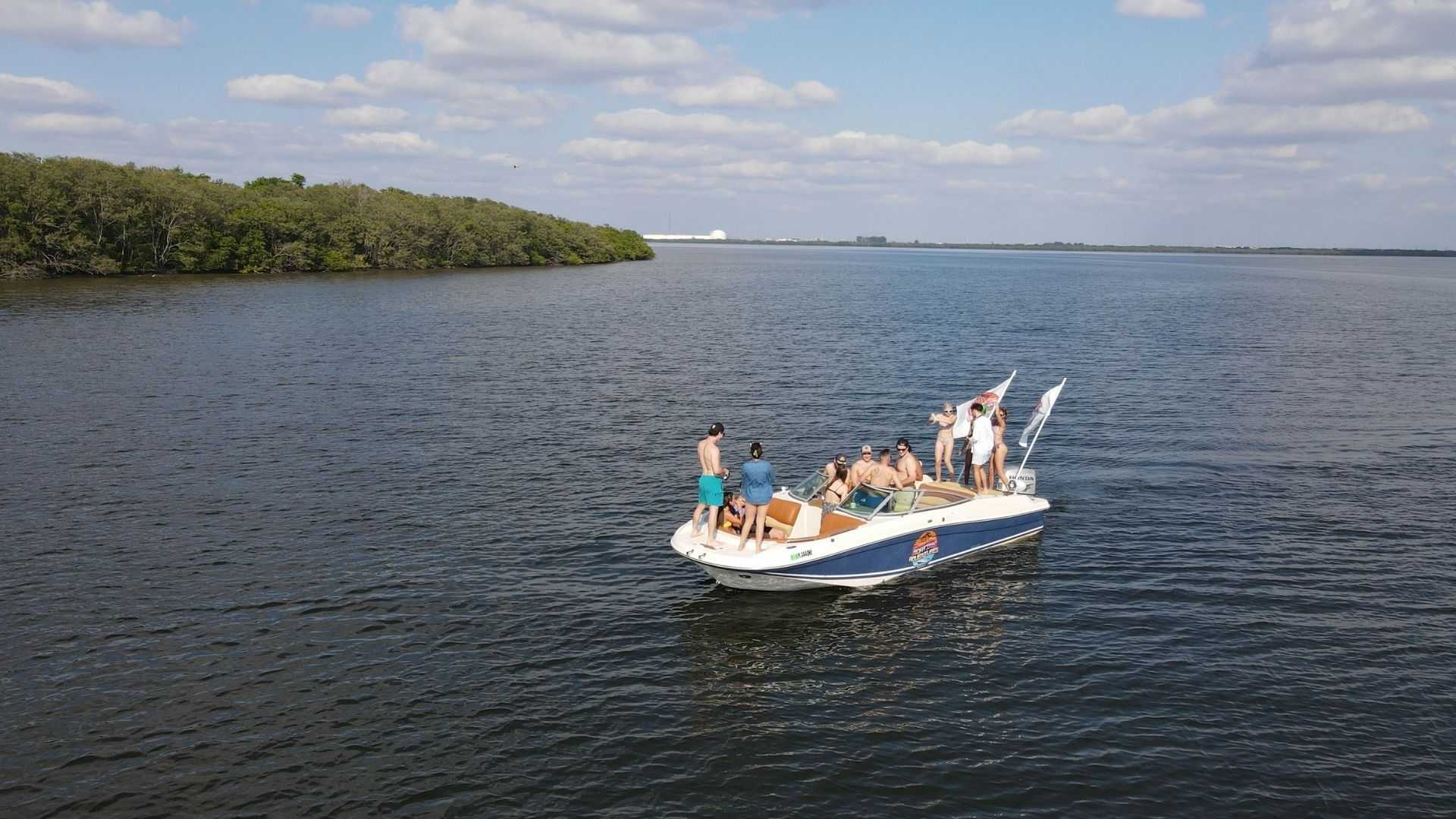 Island hopping at a sandbar in Tampa Bay.