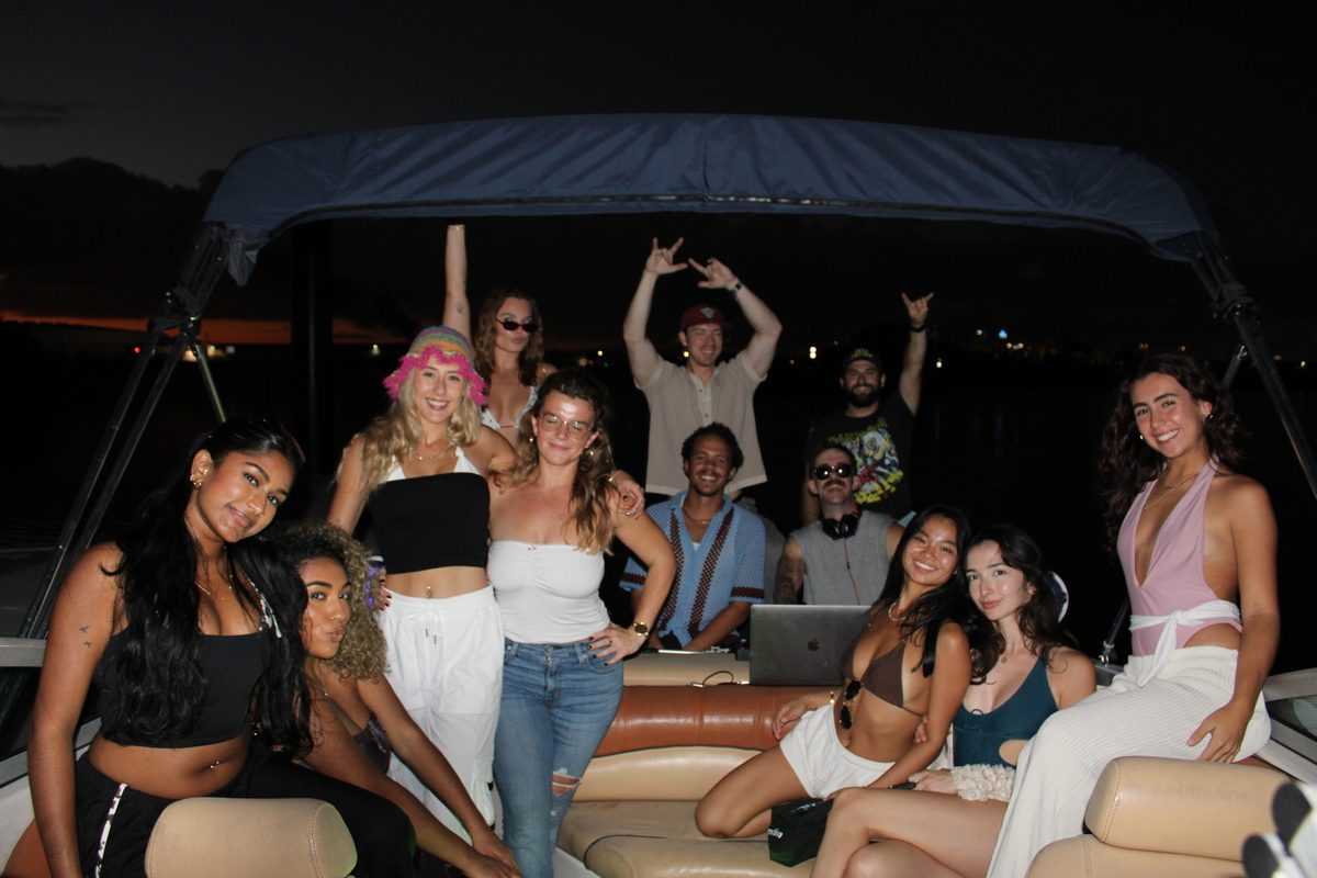 Large group on a night cruise in Tampa.