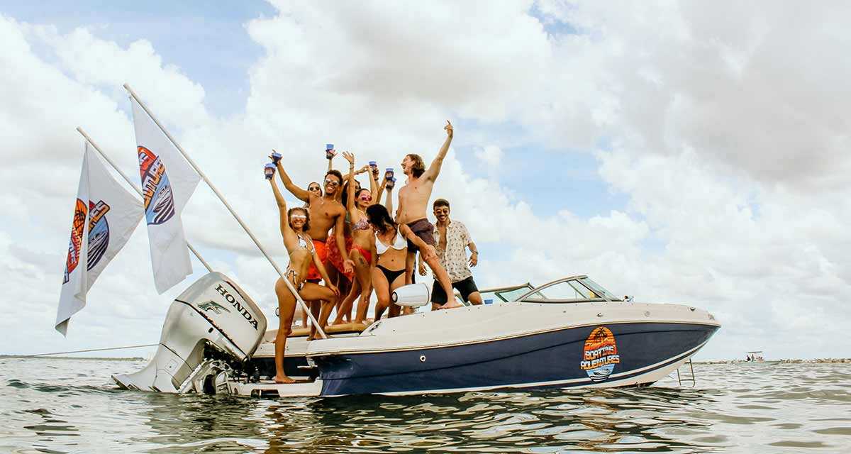 People partying on a boat in Tampa Bay, Florida.