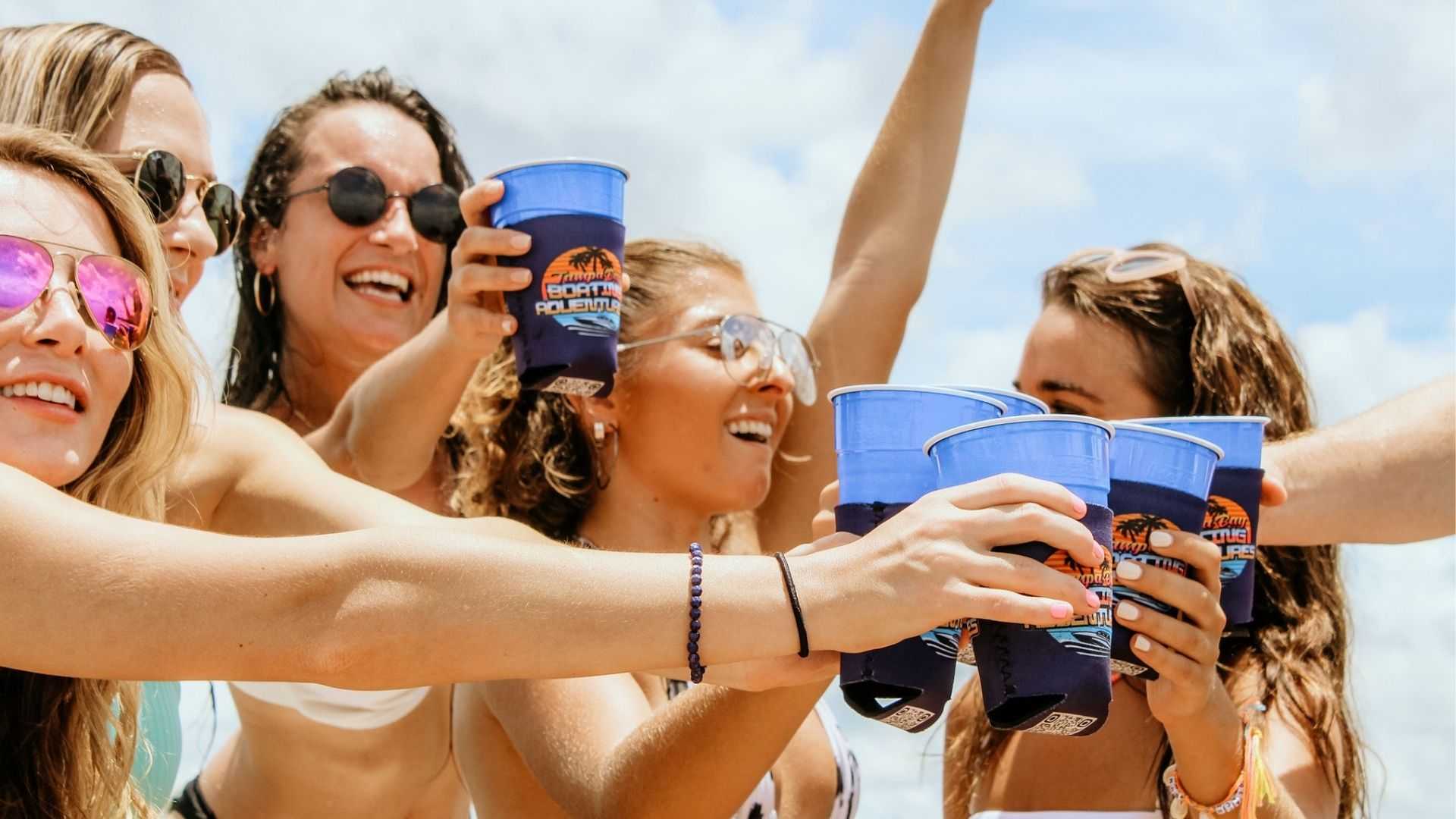 Student group on a 12-person Spring Break party boat in Tampa Bay.