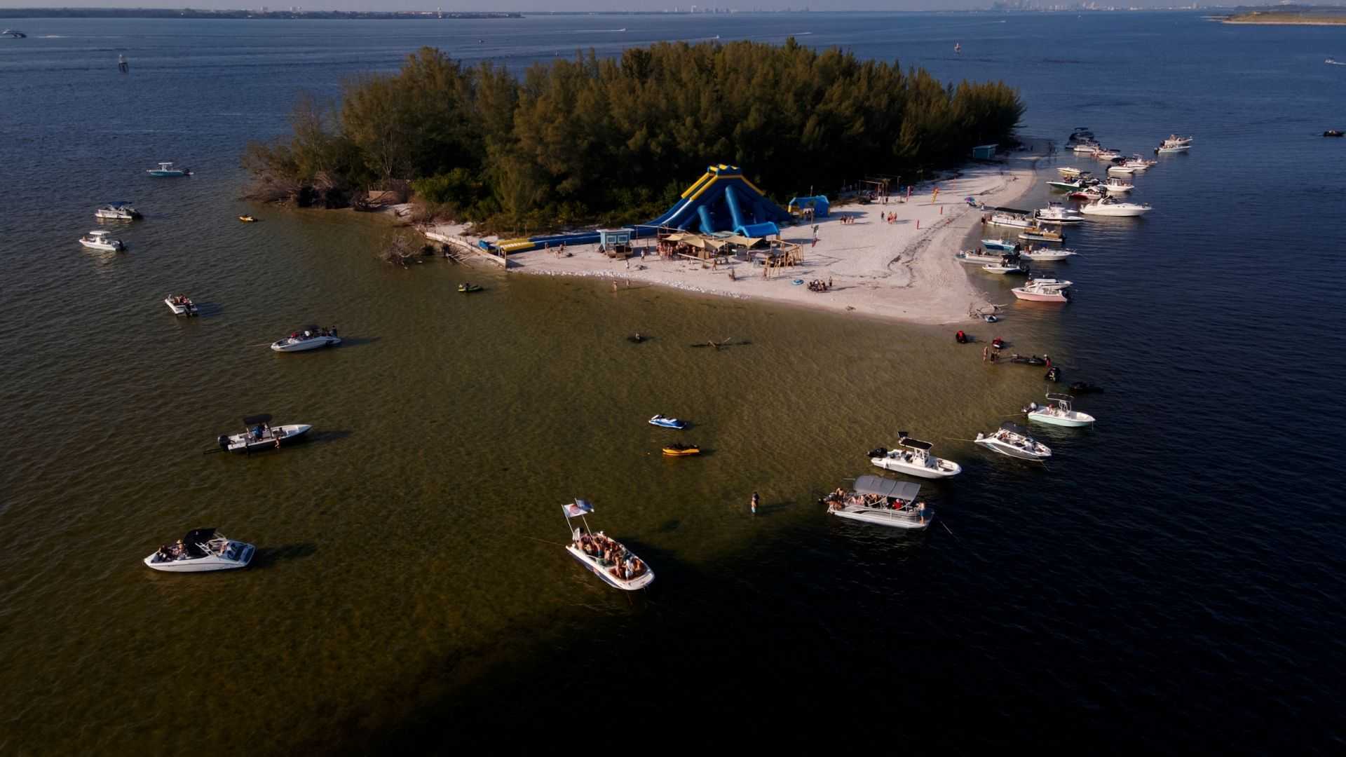 Island hopping at a sandbar in Tampa Bay.