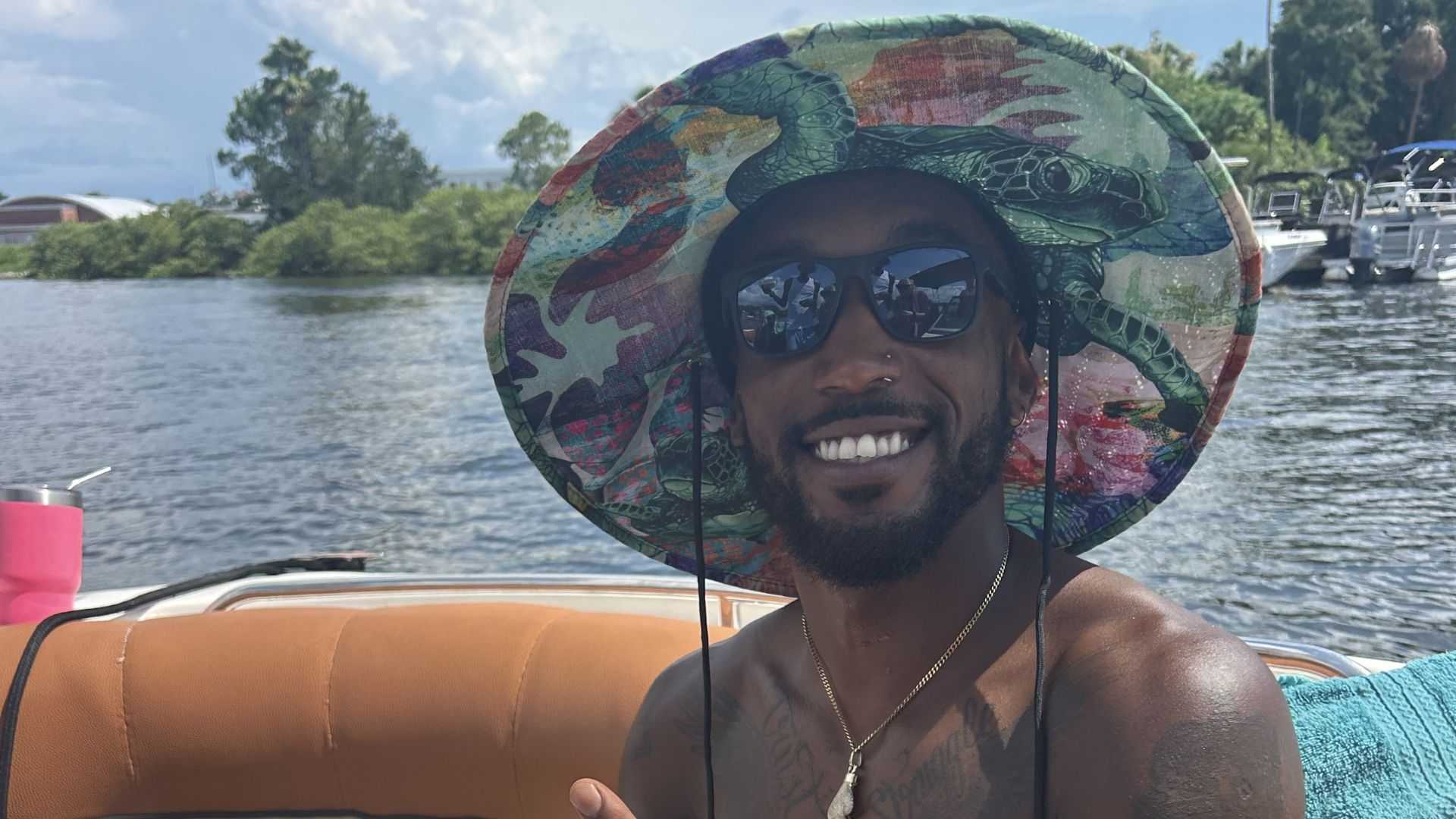 Friends swimming and floating near a local island in Tampa Bay.
