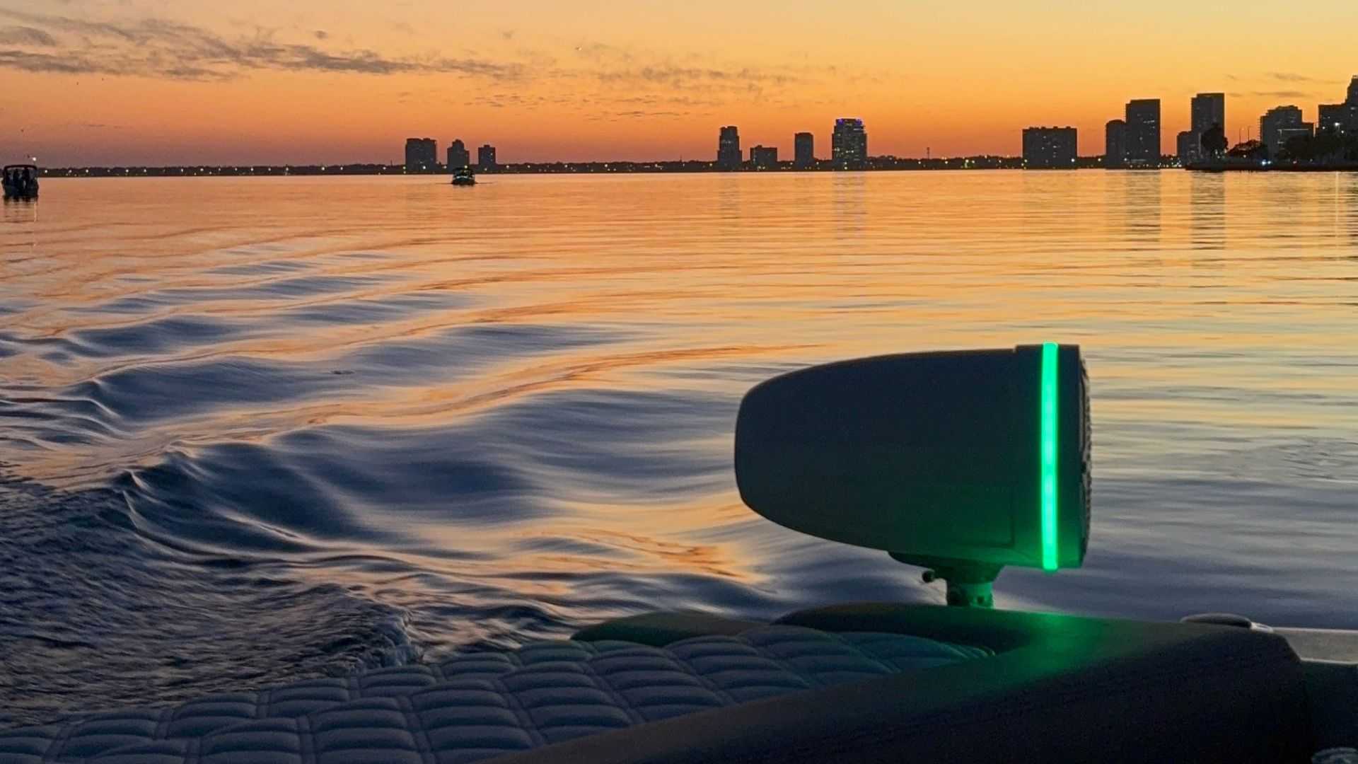 Peaceful sunset over Tampa Bay viewed from a private charter boat.