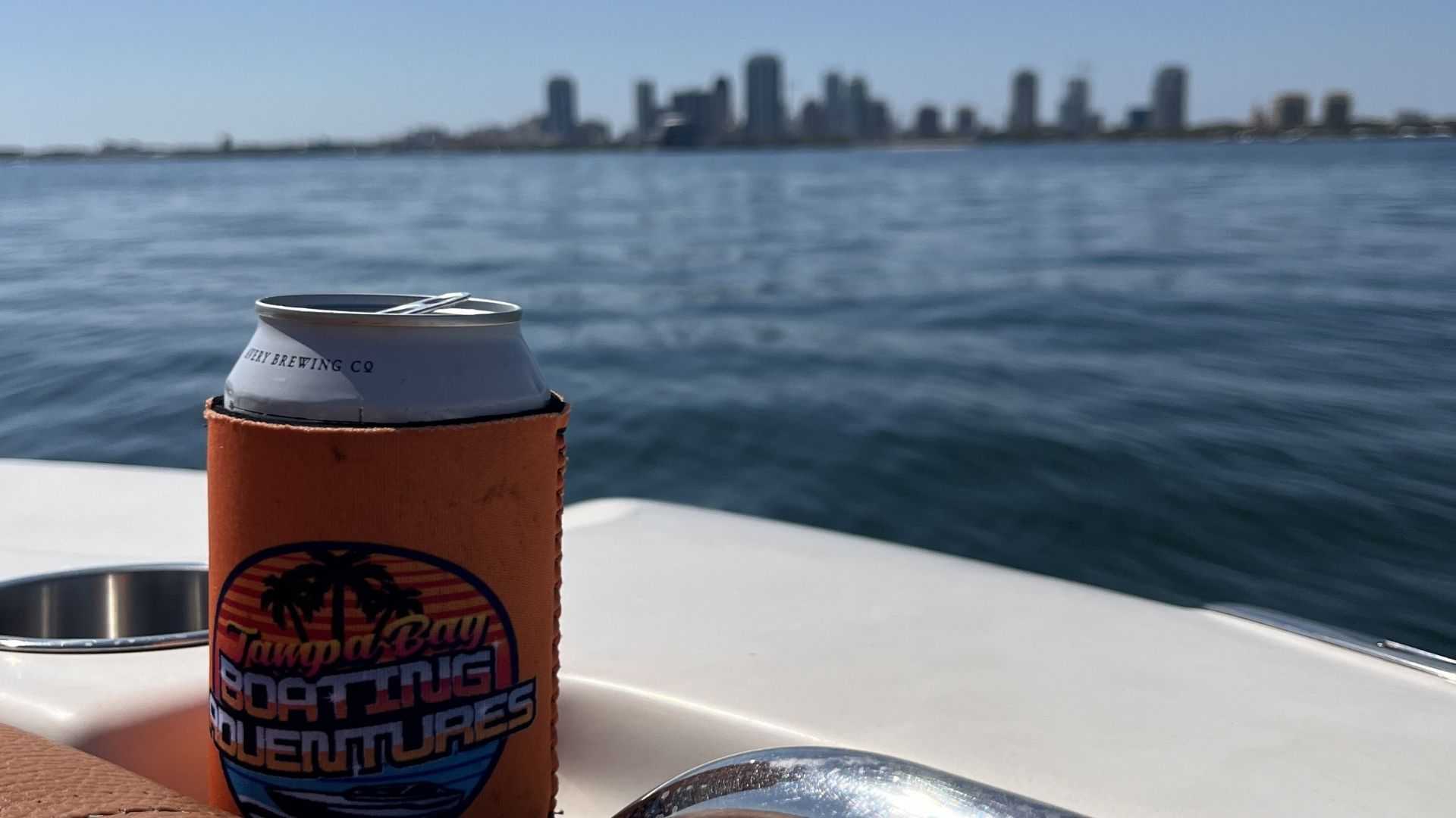 Friends swimming and floating near a local island in Tampa Bay.
